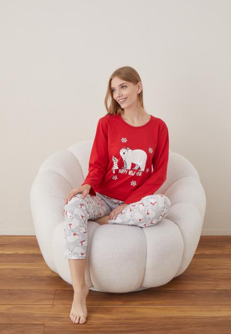 Pijama Dama Craciun ,maneca lunga ,pantaloni lungi,Engros